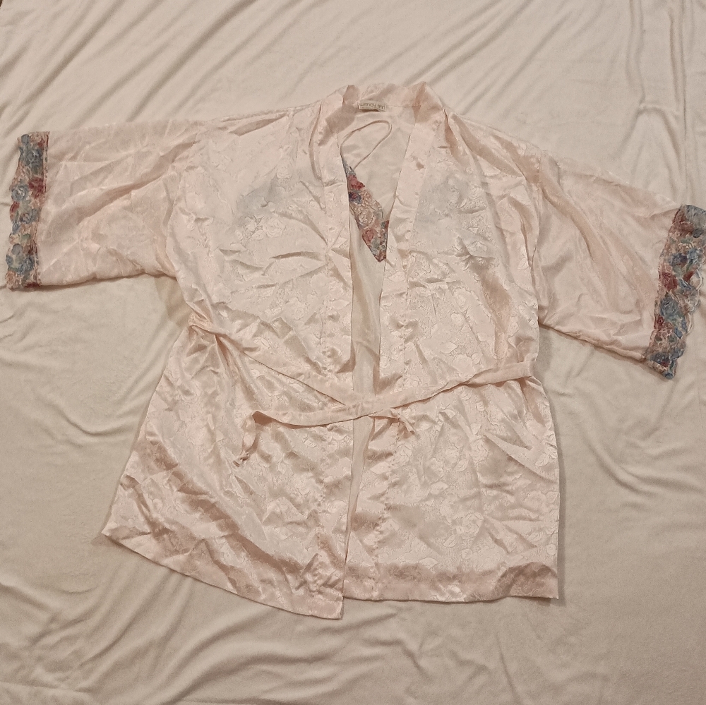 Vintage Wendy Ann Pink Satin And Lace Peignoir Robe And Nightgown Set Size 1X-2X